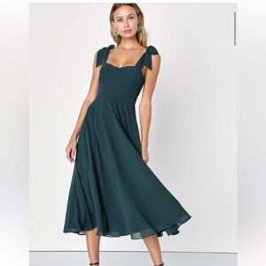 Lulus sophisticated charisma dark teal tie-strap dress